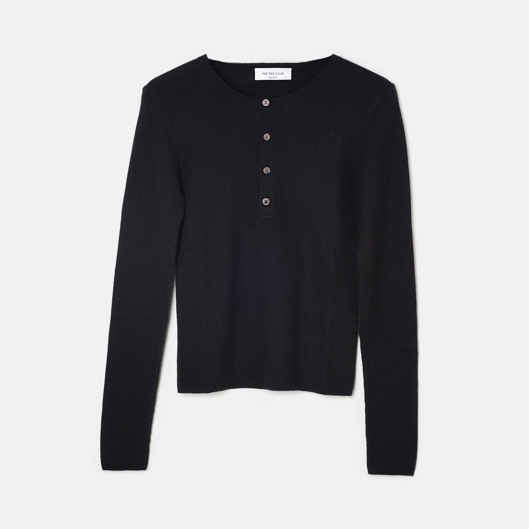 Sylvia Cashmere Henley Sweater Black