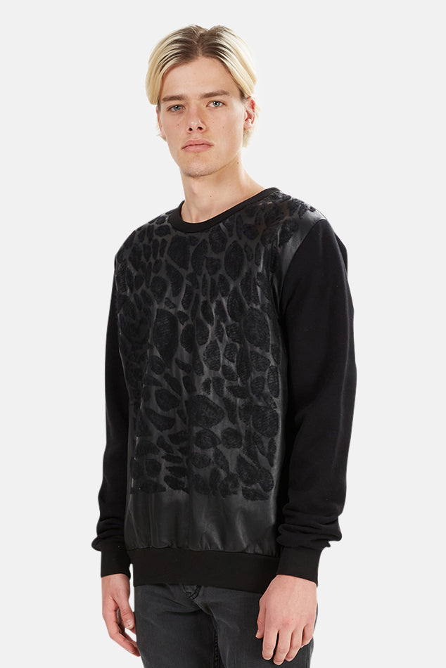 Giorgio Brato Leather Leopard Sweatshirt - blueandcream