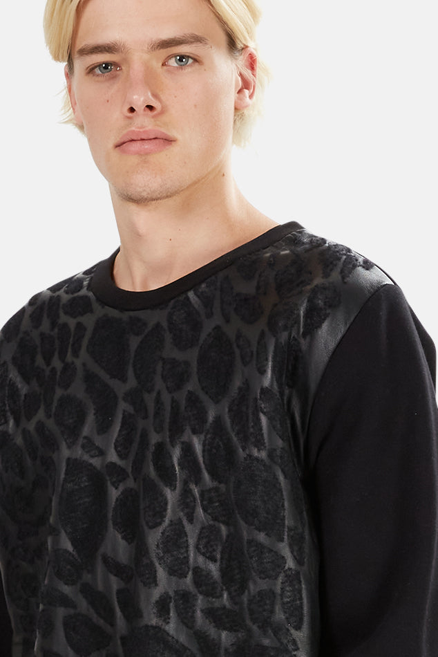 Giorgio Brato Leather Leopard Sweatshirt - blueandcream