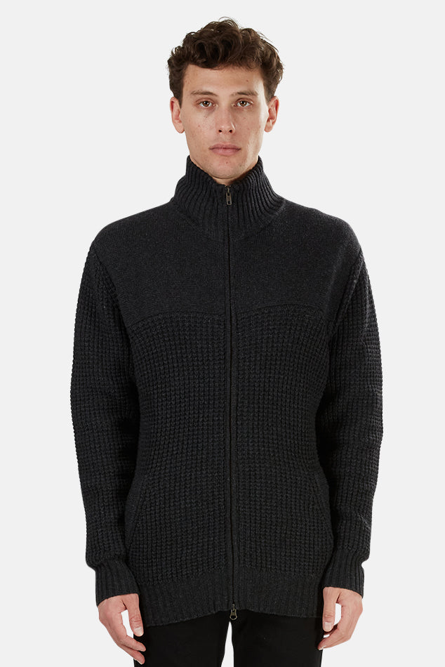 Chunky Full Zip Sweater Charcoal - blueandcream
