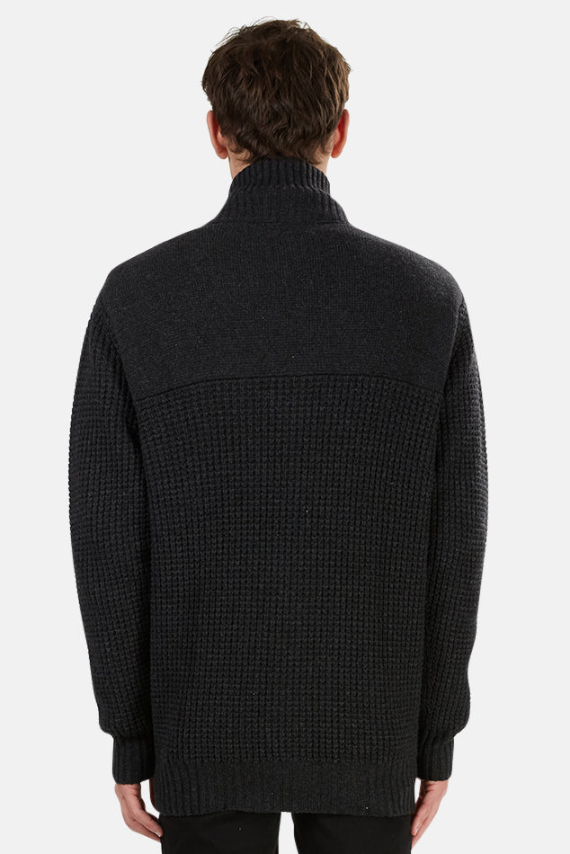 Chunky Full Zip Sweater Charcoal - blueandcream