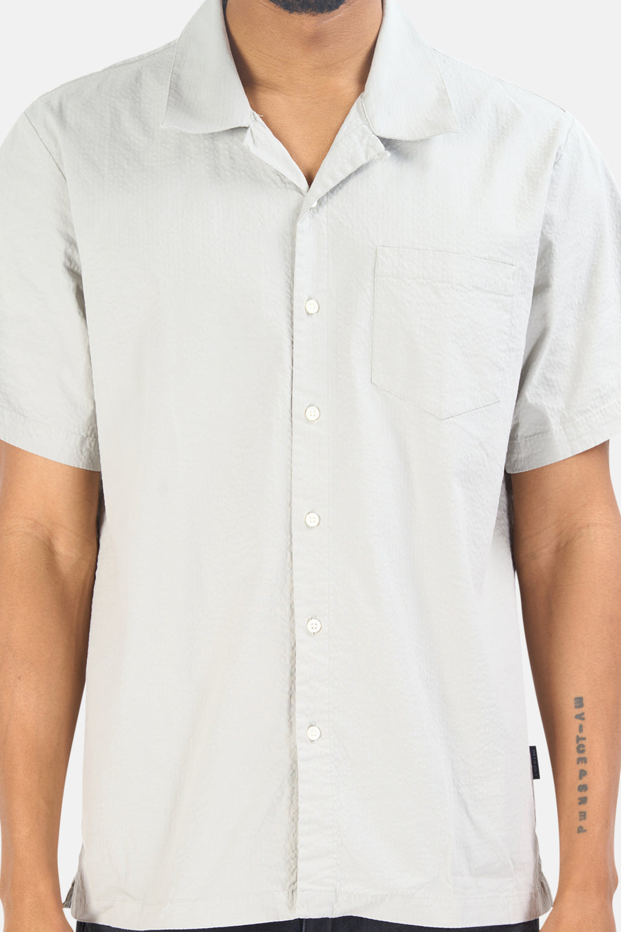 Seersucker Short Sleeve Shirt Taupe - blueandcream