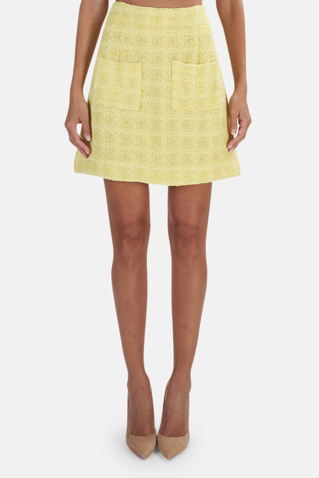 Cropped Tweed Skirt Yellow - blueandcream