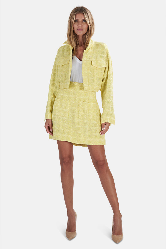 Cropped Tweed Skirt Yellow - blueandcream