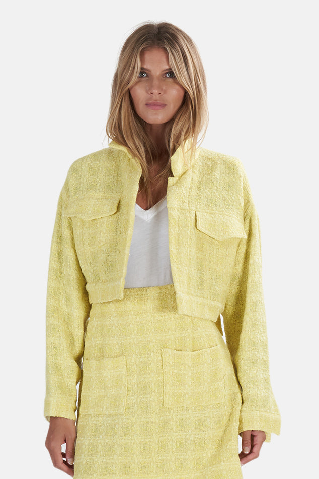 Cropped Tweed Jacket Yellow - blueandcream
