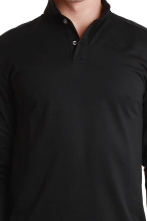Military Long Sleeve Pop Collar Polo Black - blueandcream