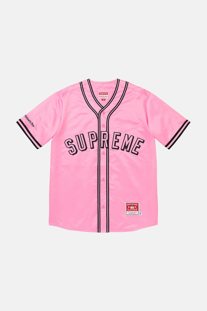 x Mitchell & Ness Satin Baseball Jersey Pink