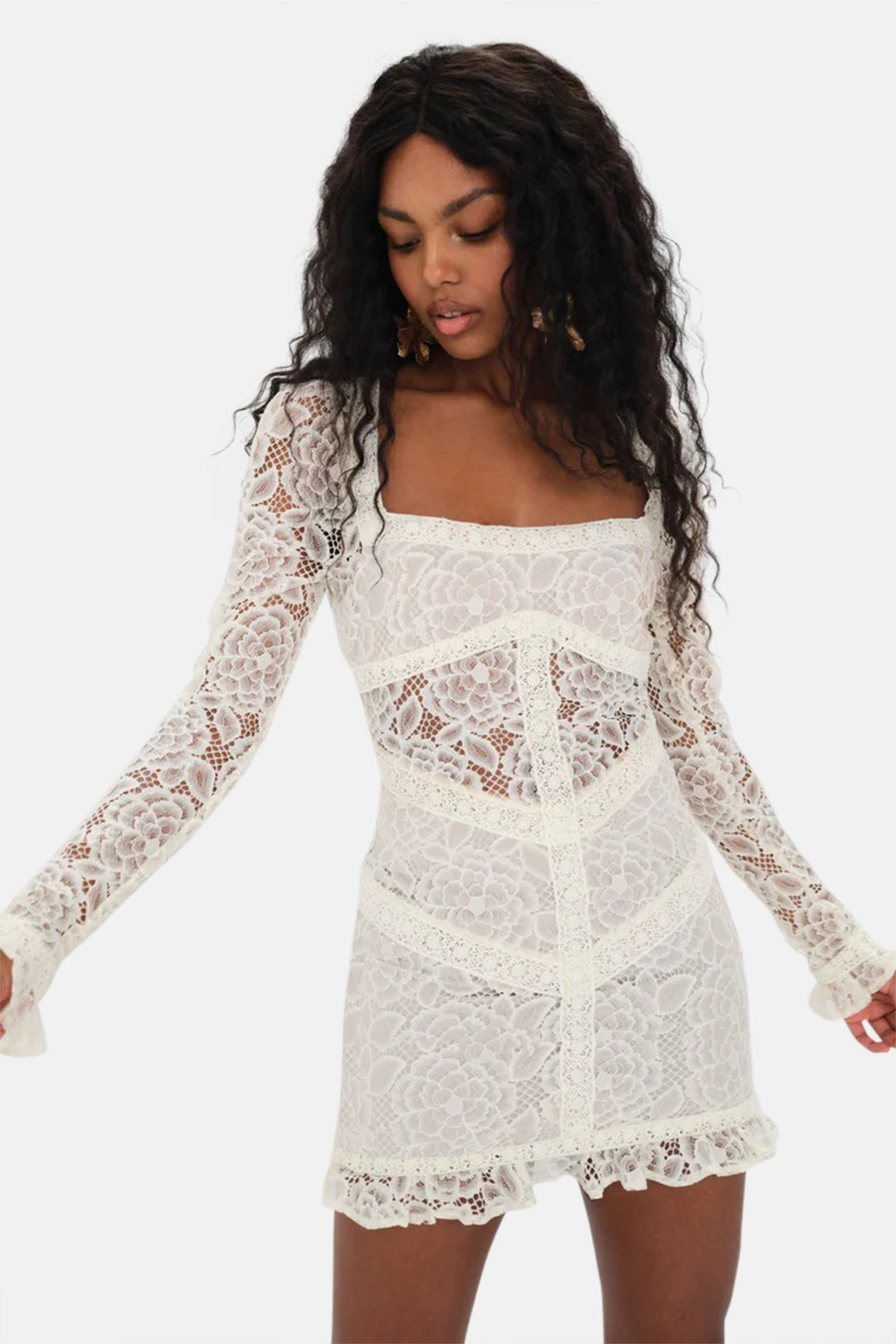 For Love & Lemons Cleo Mini Dress Ivory blueandcream For Love & Lemons Cleo Mini Dress Ivory blueandcream