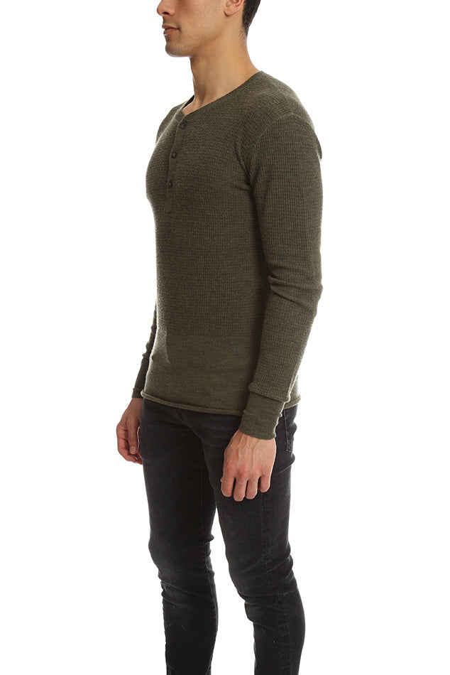 Military Green 3.1 Phillip Lim Incomplete Waffle Henley LS - blueandcream