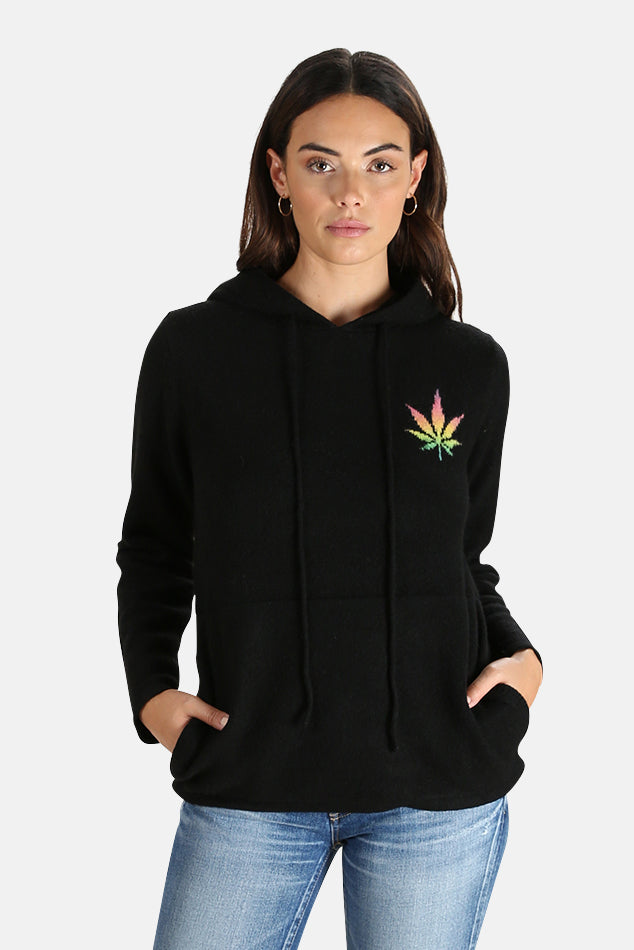 x Blue&Cream Leaf Cashmere Hoodie Black/Rainbow - blueandcream