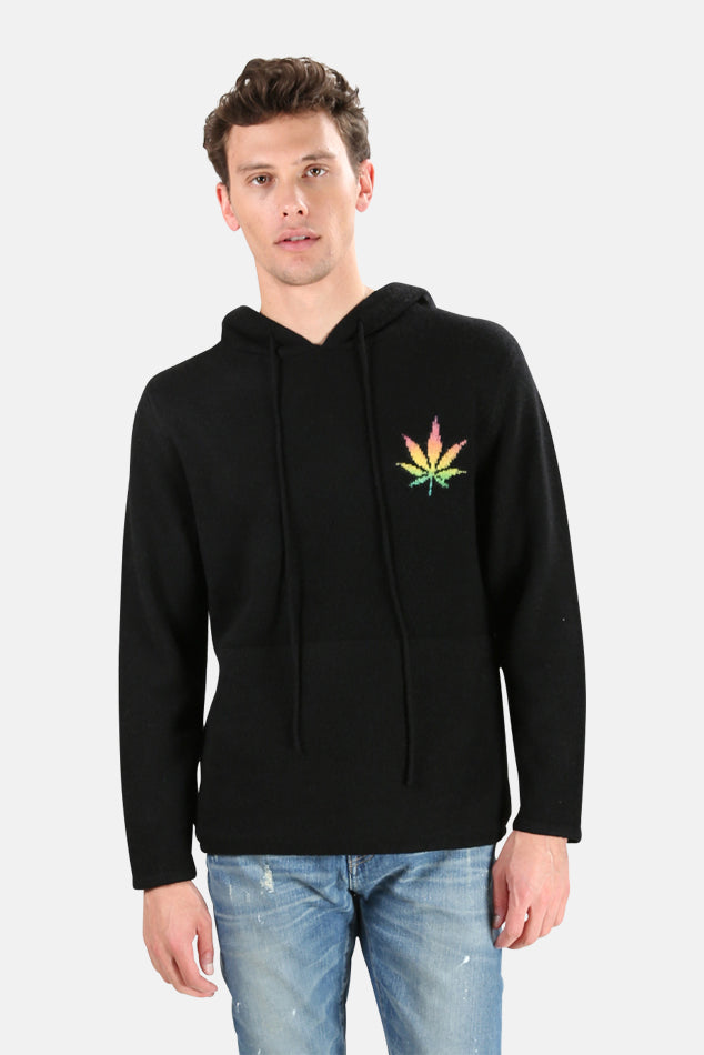 x Blue&Cream Leaf Cashmere Hoodie Black/Rainbow - blueandcream