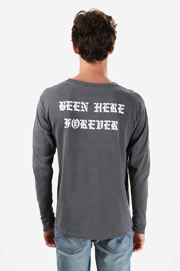 Been Here Forever Long Sleeve Tee Charcoal - blueandcream