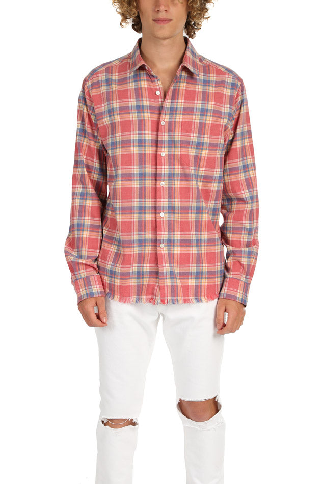 Dark Pink FRAME Fray Hem Flannel - blueandcream