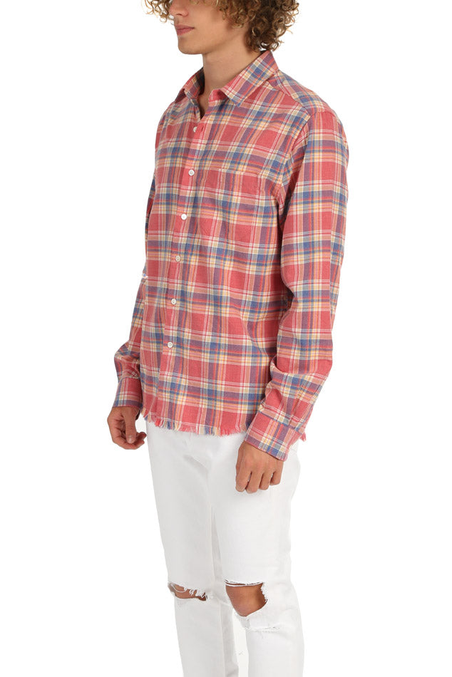 Dark Pink FRAME Fray Hem Flannel - blueandcream