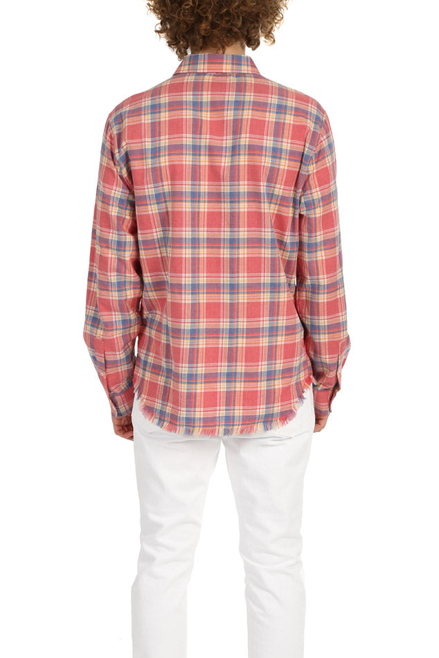 Dark Pink FRAME Fray Hem Flannel - blueandcream