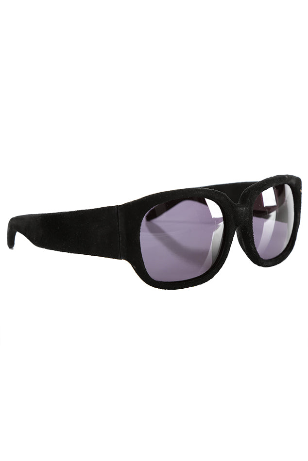 Alexander Wang Black Suede Curve Rectangle Sunglasses - blueandcream