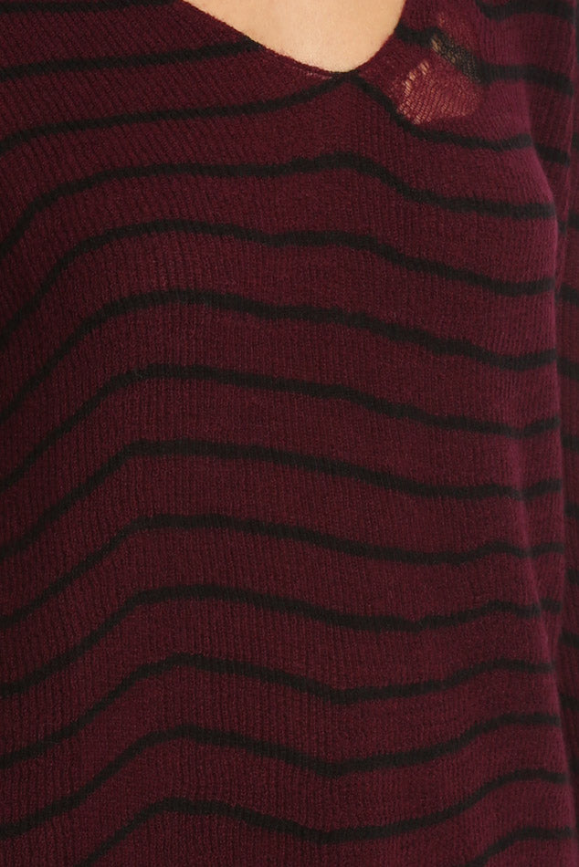 Camille Deep V Sweater Wine Stripe - blueandcream
