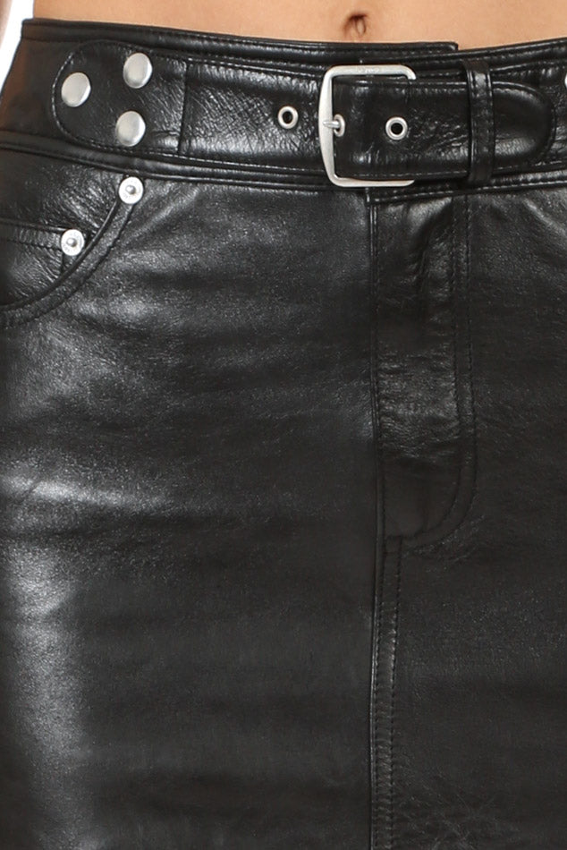 The Leather Buckle Skirt Black - blueandcream