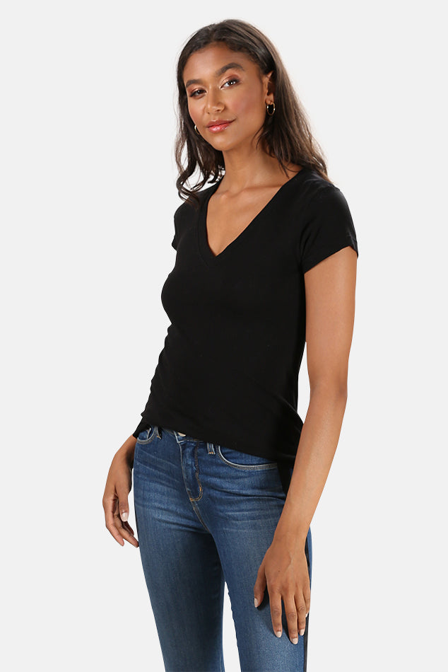 Becca V Neck Tee Black - blueandcream