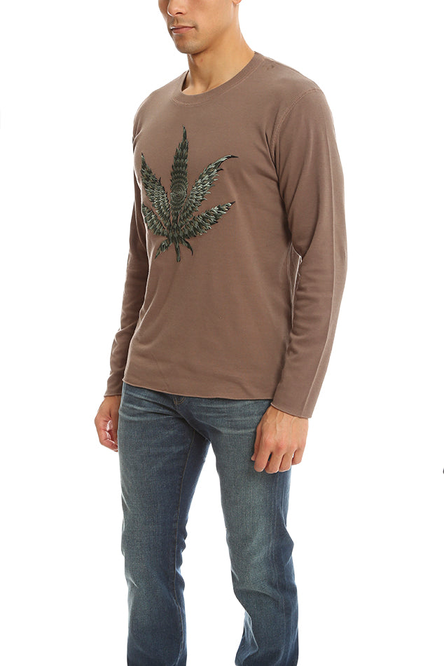 Embroidered Leaf Tee Brown - blueandcream