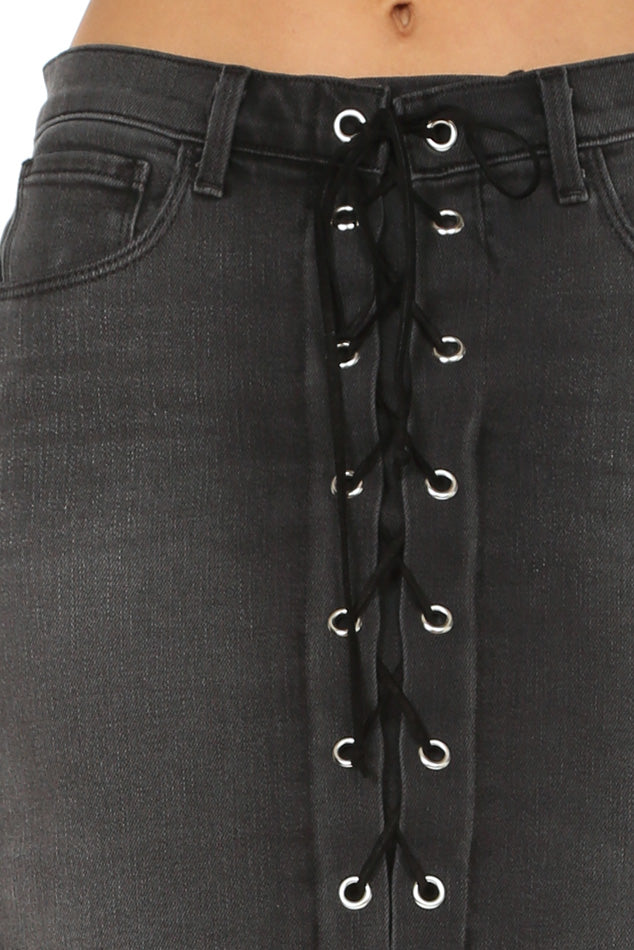 Portia Front Lace Up Skirt Vintage Black - blueandcream