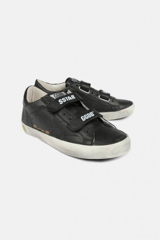 Kids Old School Low Top Sneaker Black Leather - blueandcream