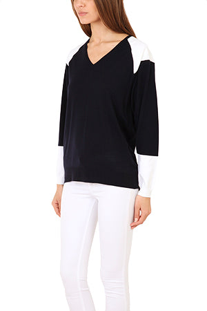 3.1. Phillip Lim Colorblock V Neck Pullover - blueandcream