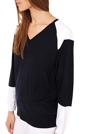 3.1. Phillip Lim Colorblock V Neck Pullover - blueandcream