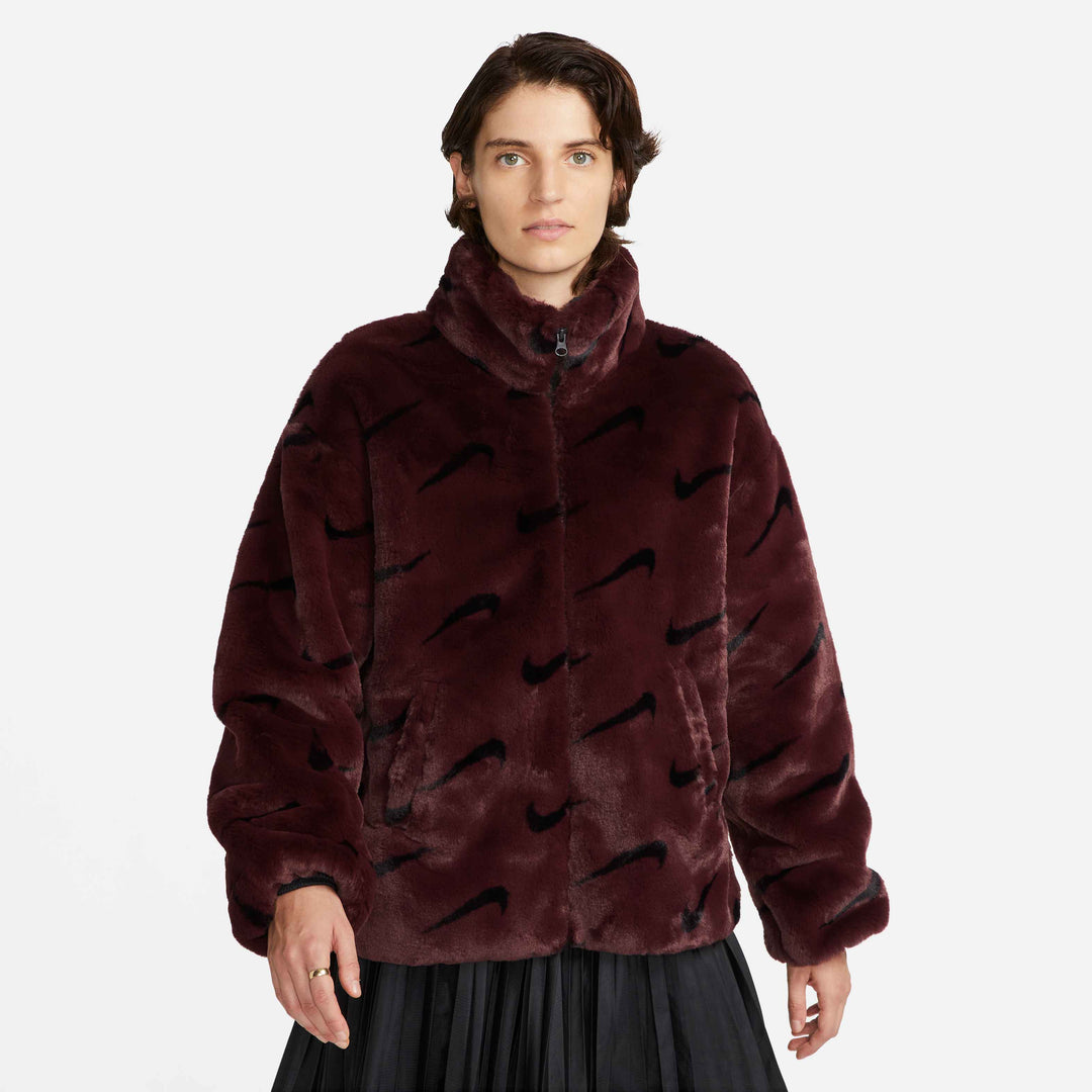 Plush Faux Fur Jacket Burgundy Crush