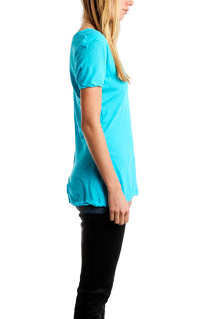 V::ROOM Short Sleeve Scoop Neck T-Shirt - blueandcream