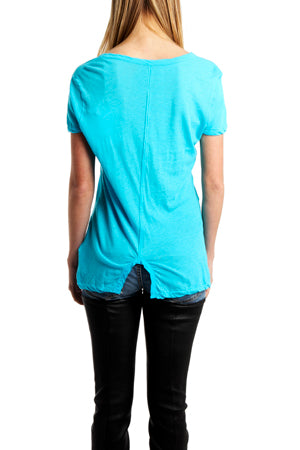V::ROOM Short Sleeve Scoop Neck T-Shirt - blueandcream
