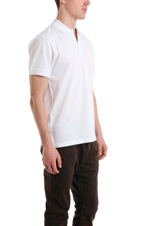 White Sunspel Pique Polo Shirt - blueandcream