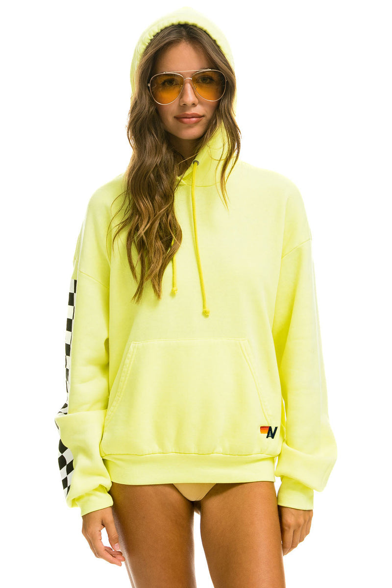 Women's Relaxed Check Sleeve Hoodie Neon Yellow