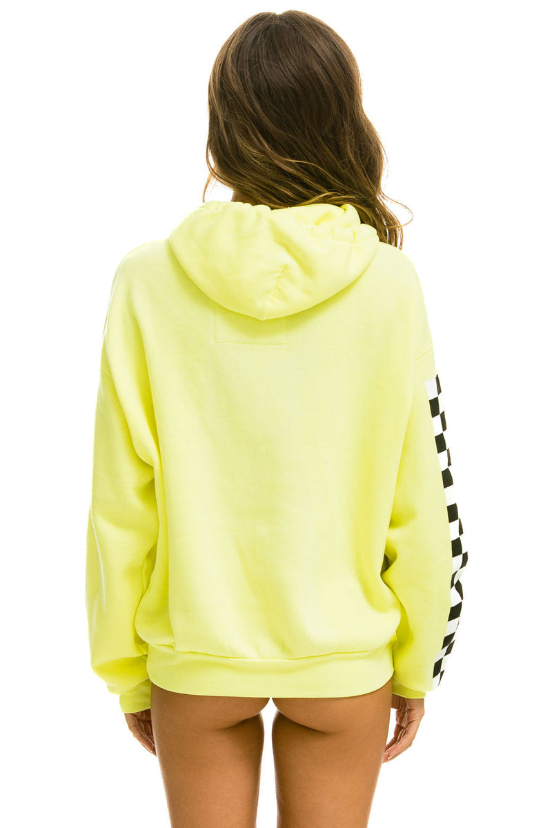 Women's Relaxed Check Sleeve Hoodie Neon Yellow
