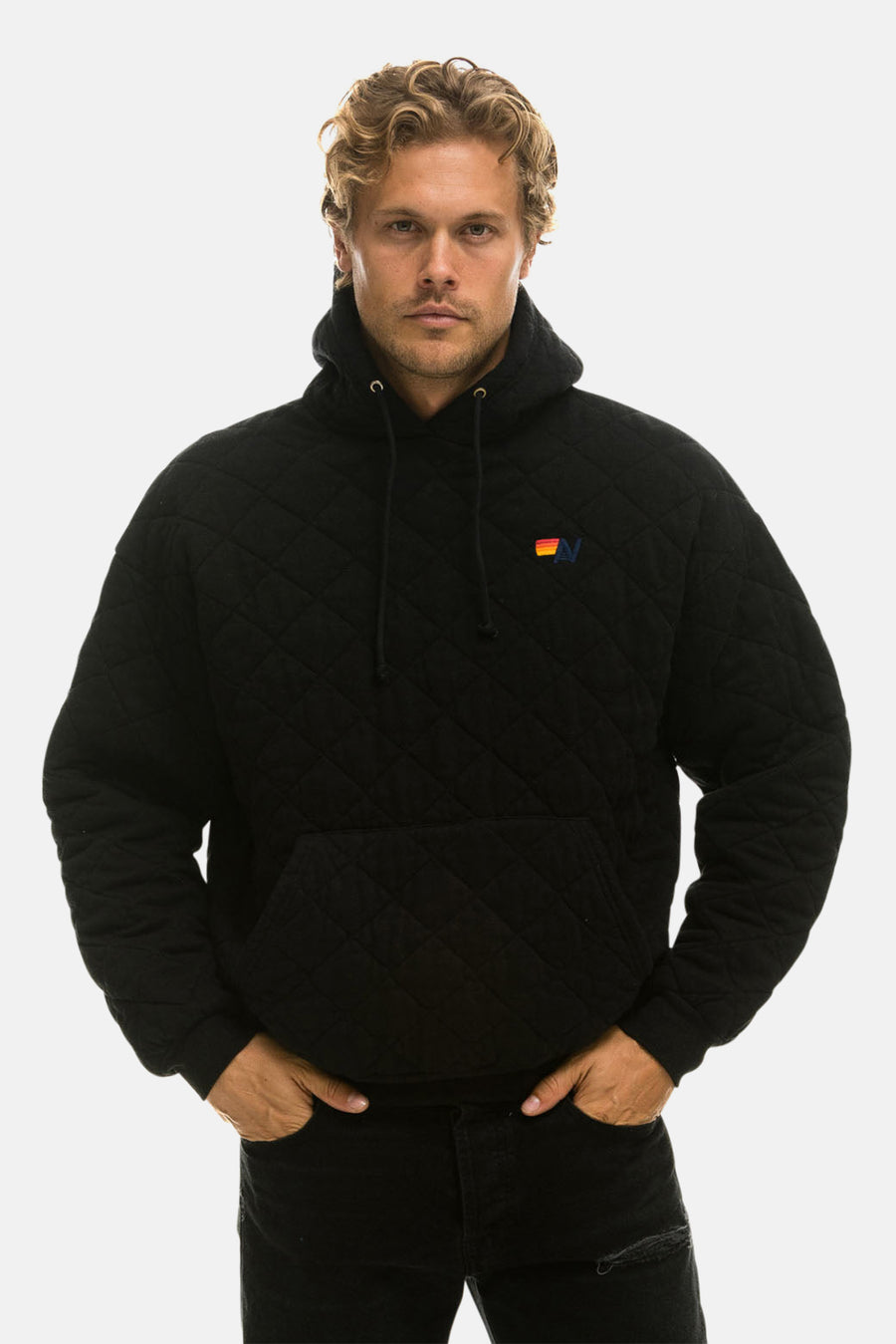 Men's Quilted Relaxed Hoodie Black