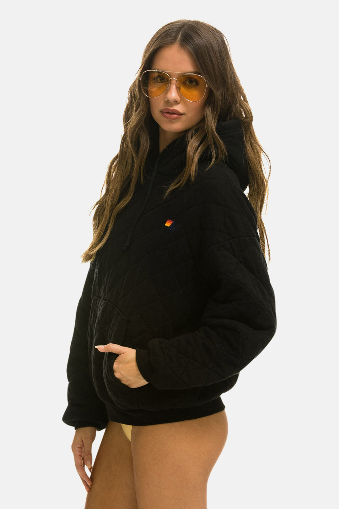 Women's Quilted Relaxed Hoodie Black