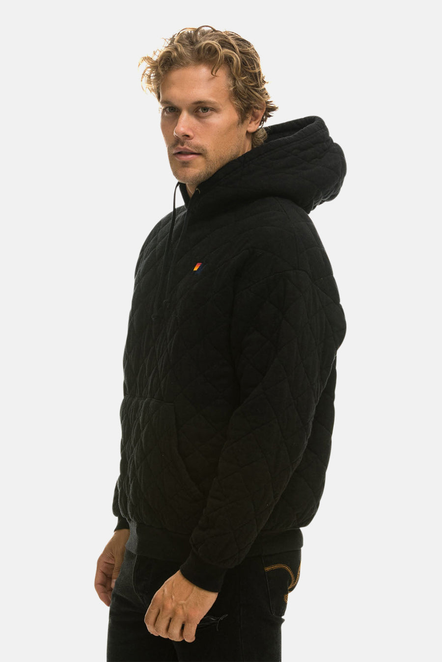 Men's Quilted Relaxed Hoodie Black
