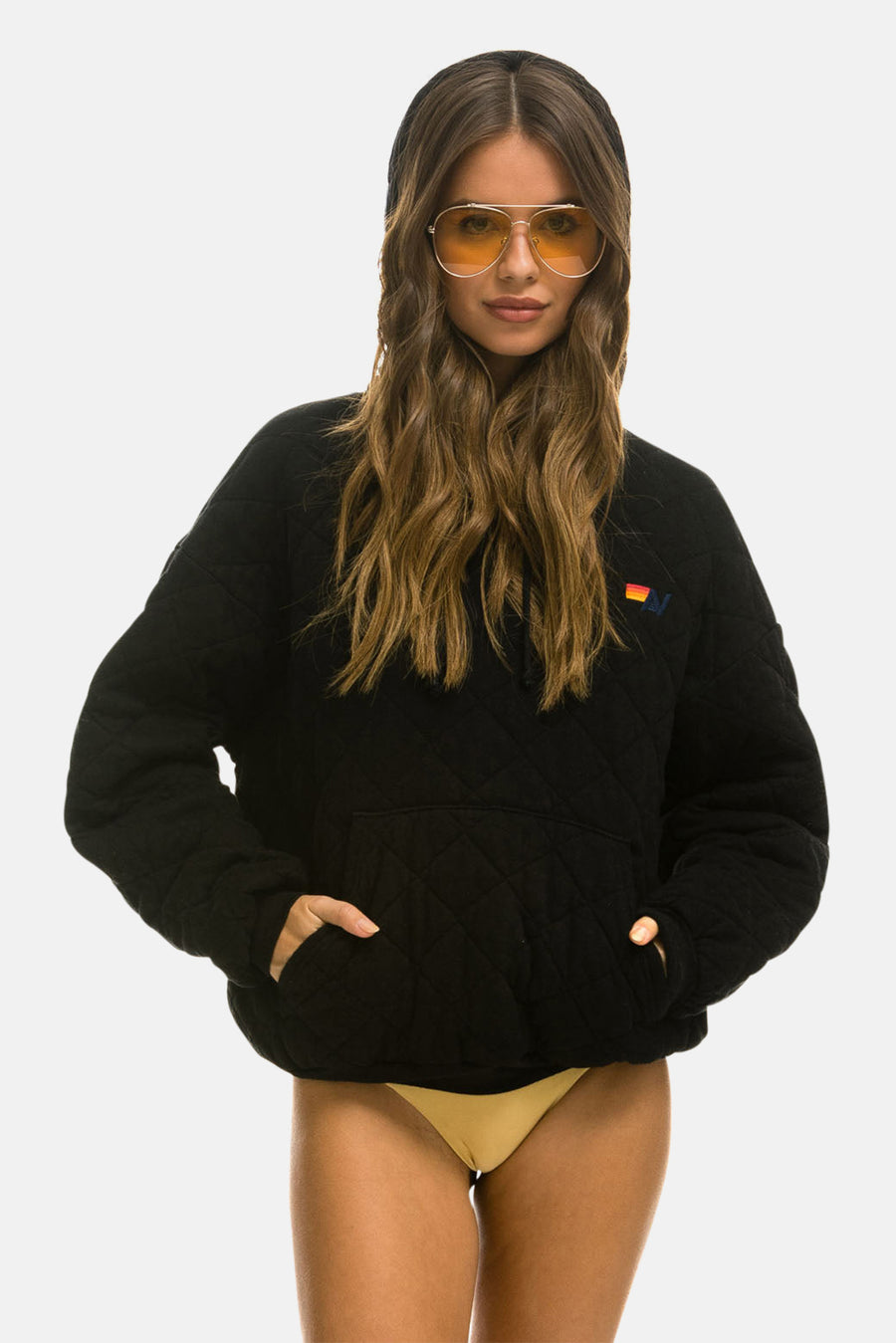 Women's Quilted Relaxed Hoodie Black