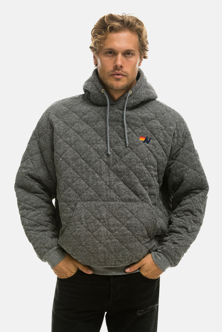 Men's Quilted Relaxed Hoodie Heather Grey