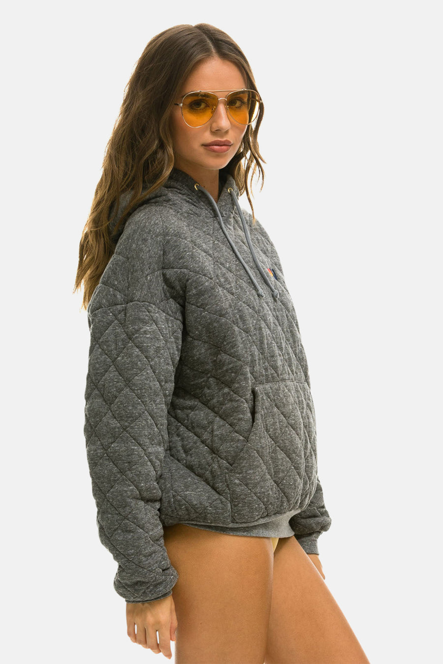 Women's Quilted Relaxed Hoodie Heather Grey