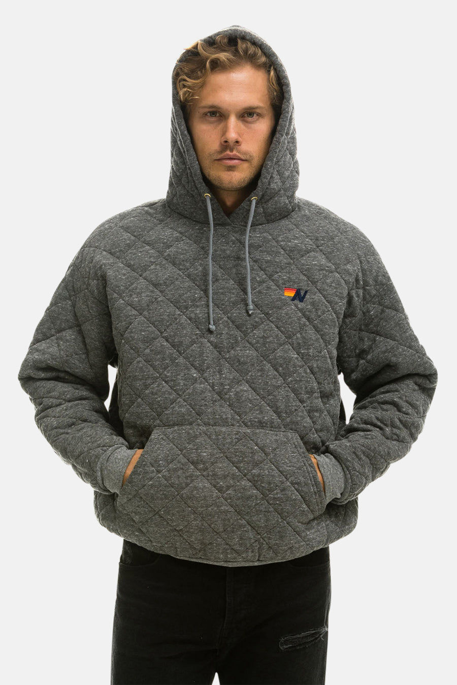 Men's Quilted Relaxed Hoodie Heather Grey