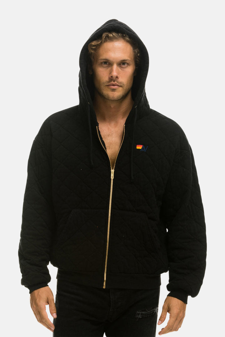 Men's Quilted Relaxed Zip Hoodie Black