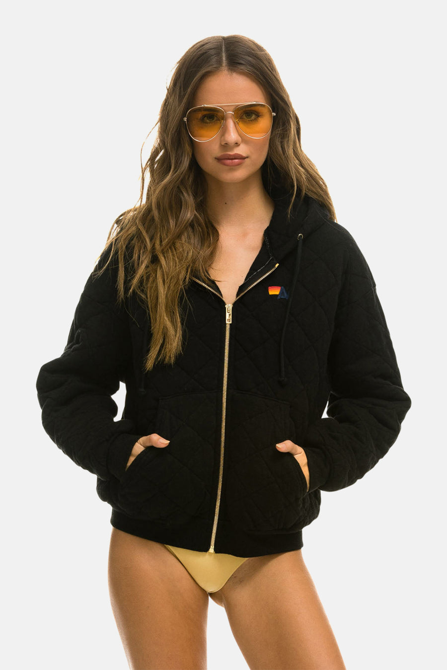 Women's Quilted Relaxed Zip Hoodie Black