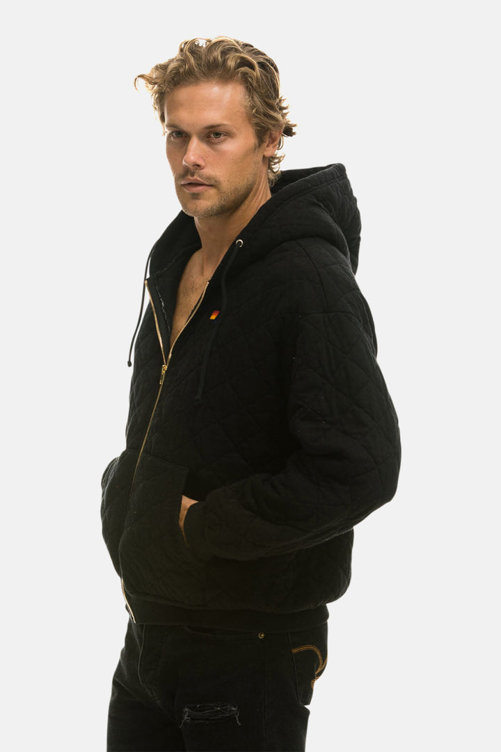 Men's Quilted Relaxed Zip Hoodie Black