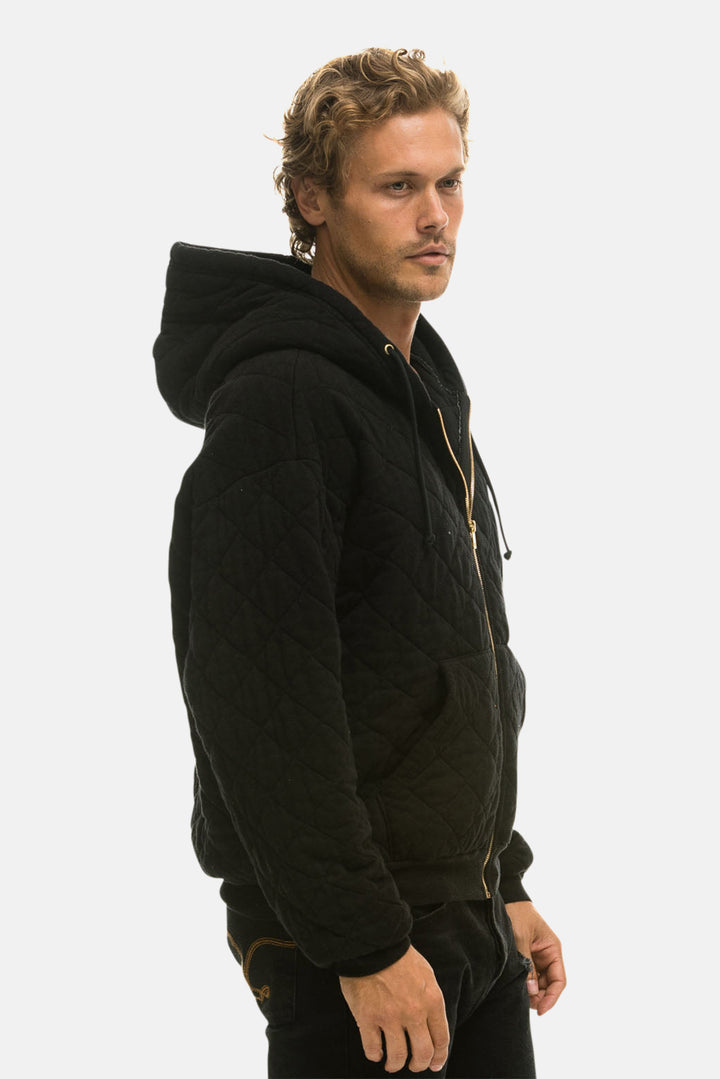 Men's Quilted Relaxed Zip Hoodie Black