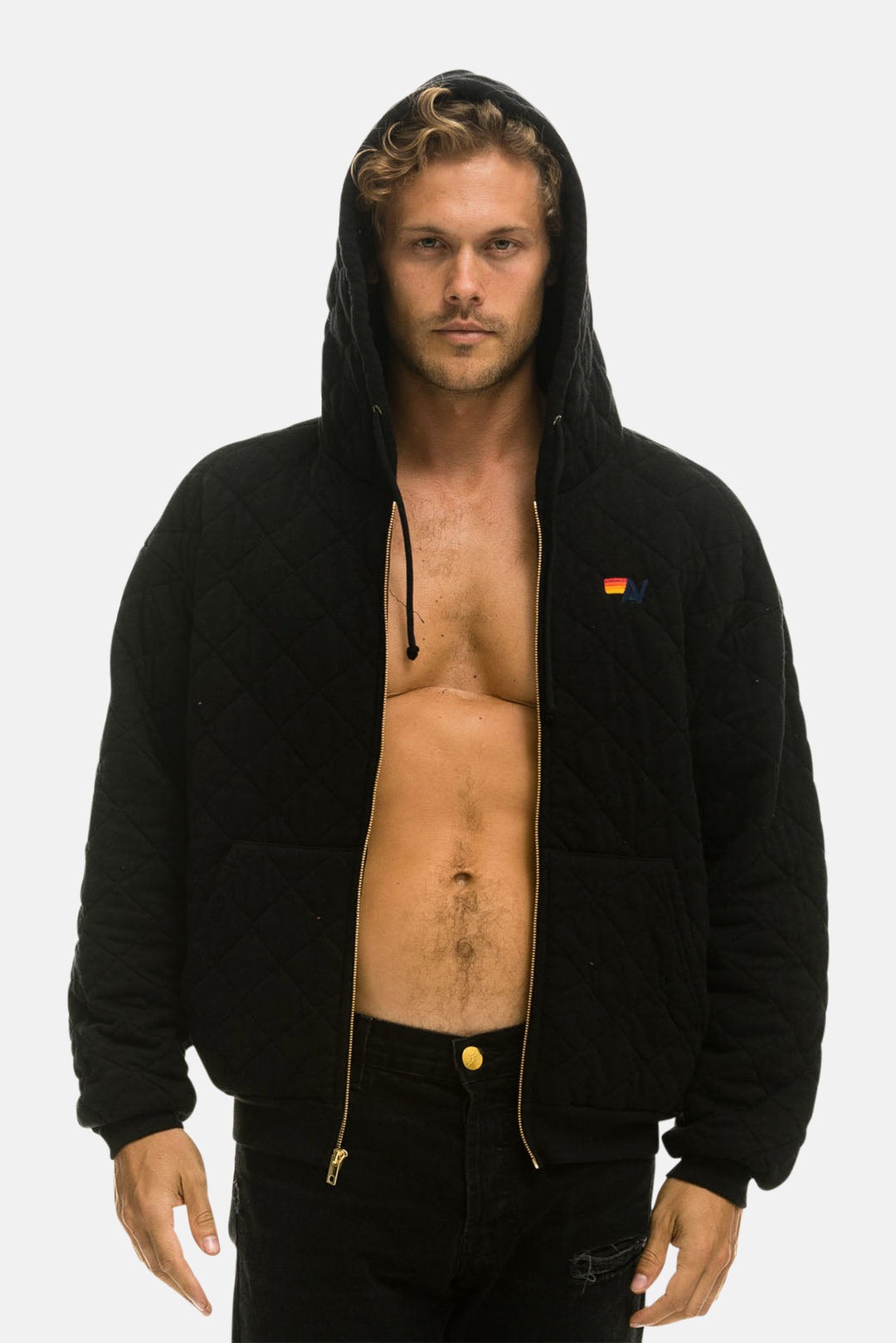 Men's Quilted Relaxed Zip Hoodie Black