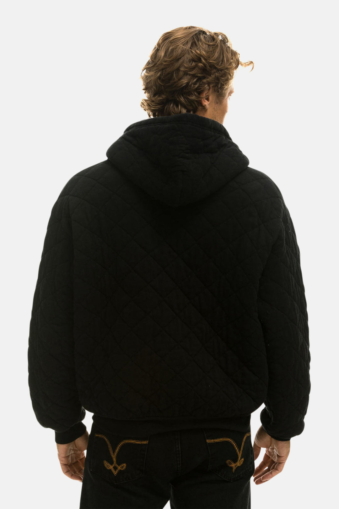 Men's Quilted Relaxed Zip Hoodie Black