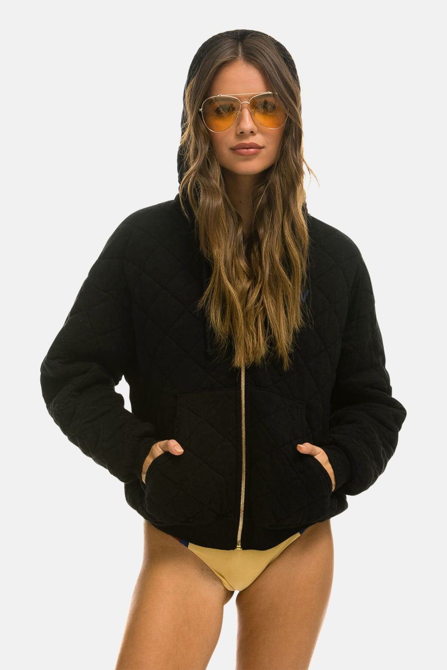 Women's Quilted Relaxed Zip Hoodie Black
