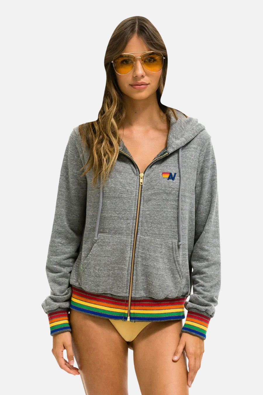 Rainbow Rib Zip Hoodie Heather Grey - blueandcream