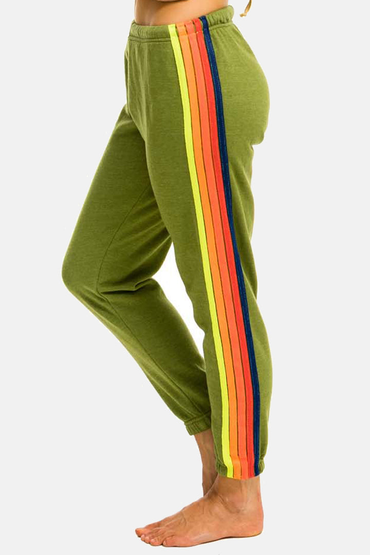 Women's 5 Stripe Sweatpants Jungle Green/Neon Rainbow - blueandcream